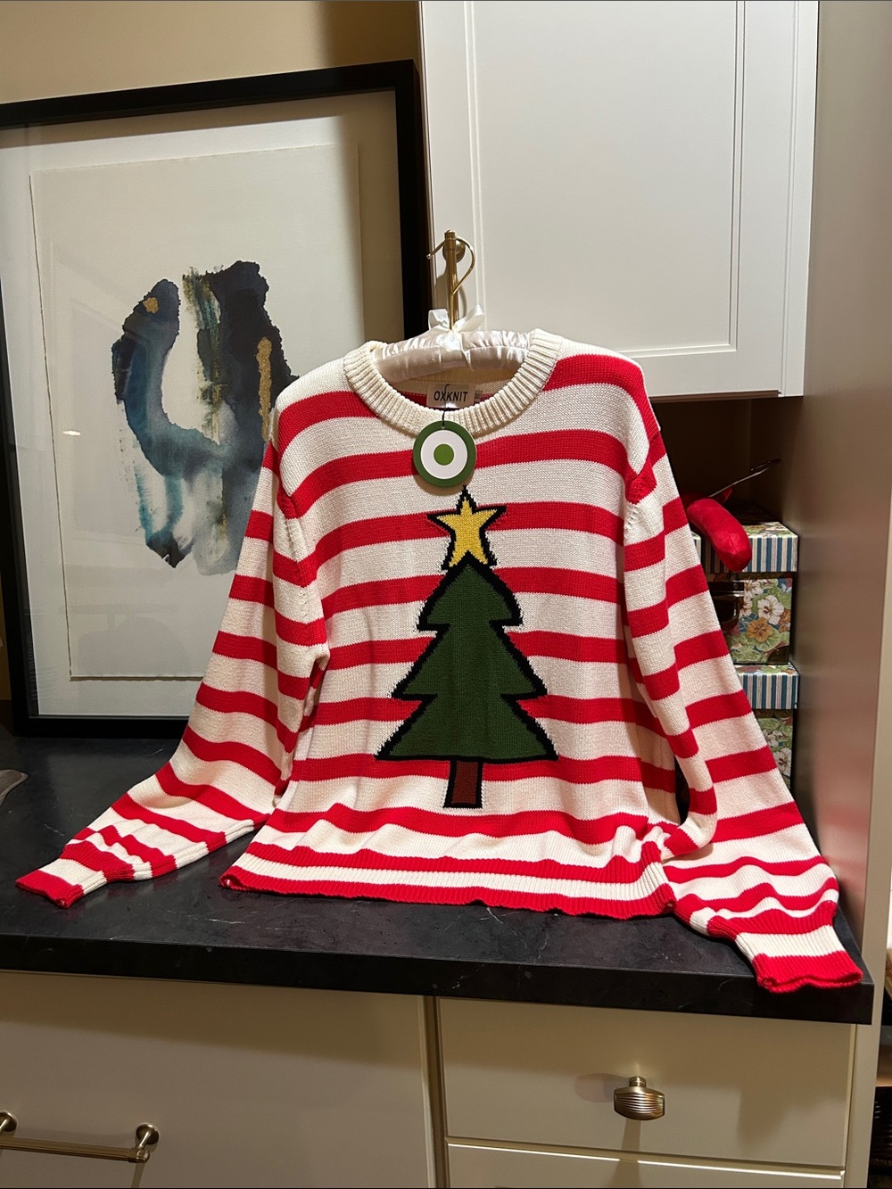 NEW Oxknit Sweater 100% Cotton 3XL Crew Neck Pullover Christmas Tree XXXL STRIPE